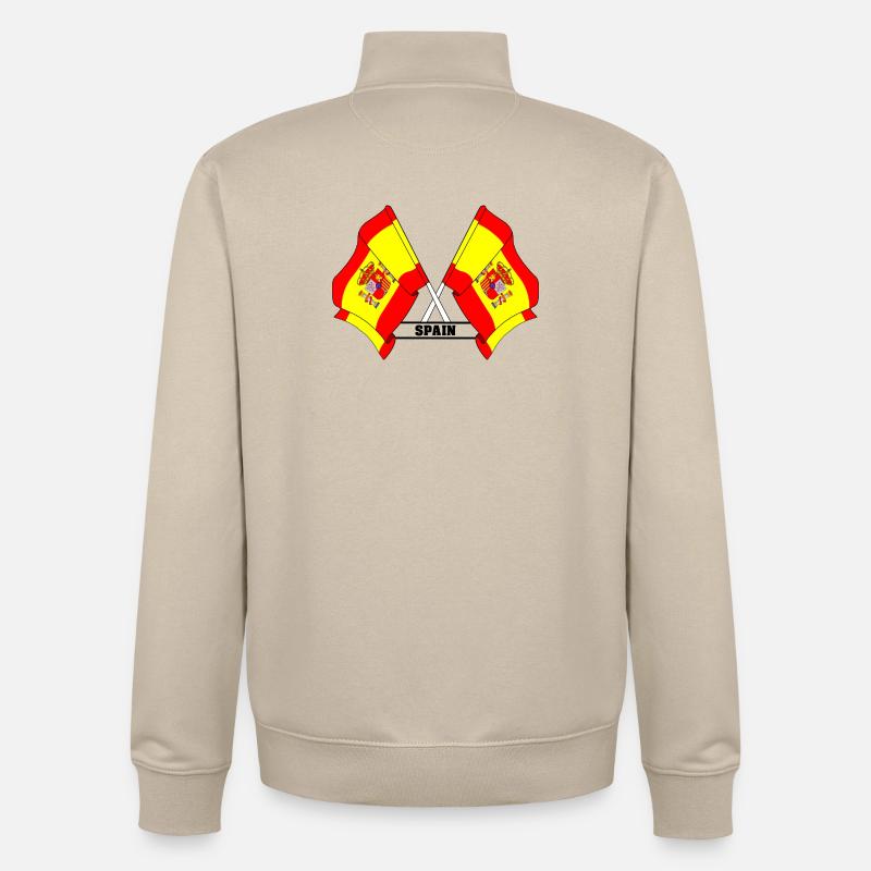 Croisement des drapeaux espagnols avec l’ESPAGNE - Sweat zippé unisexe en coton bio Stanley/Stella - beige crème