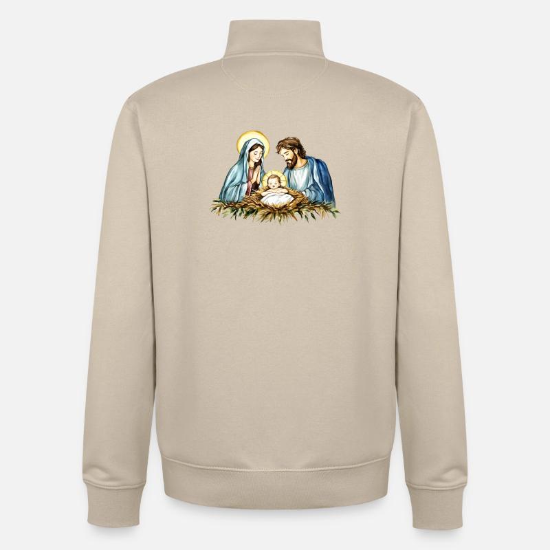 Weihnachtspullover Weihnachten an der Krippe Jesus - Unisex Organic Zip Sweatshirt von Stanley/Stella - Cremebeige