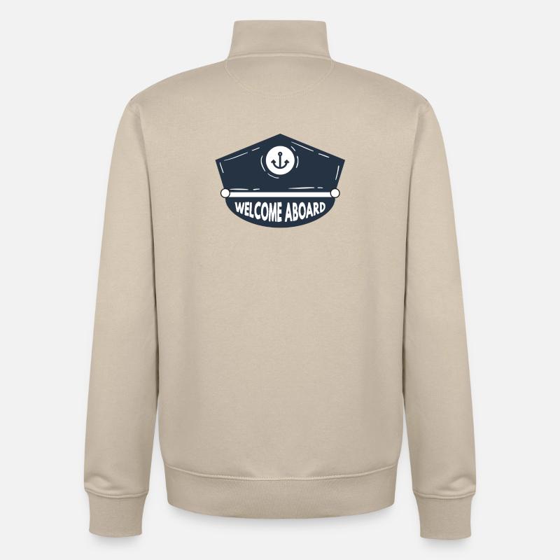 Nautic Design Bienvenue à bord Anchor Patch Cap Marine - Sweat zippé unisexe en coton bio Stanley/Stella - beige crème