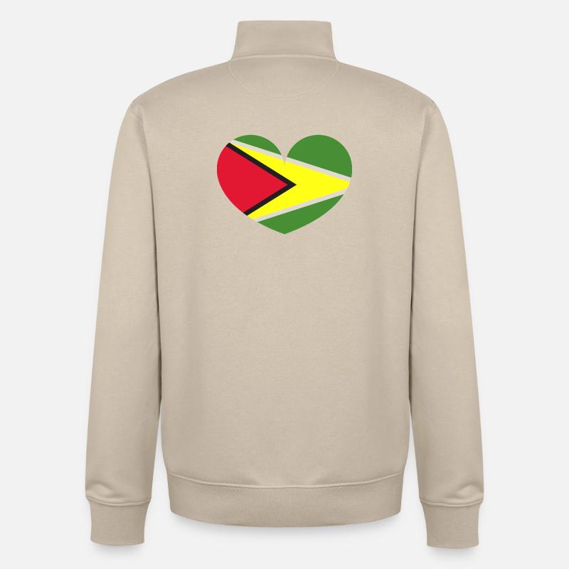 Drapeau du cœur du Guyana - Sweat zippé unisexe en coton bio Stanley/Stella - beige crème