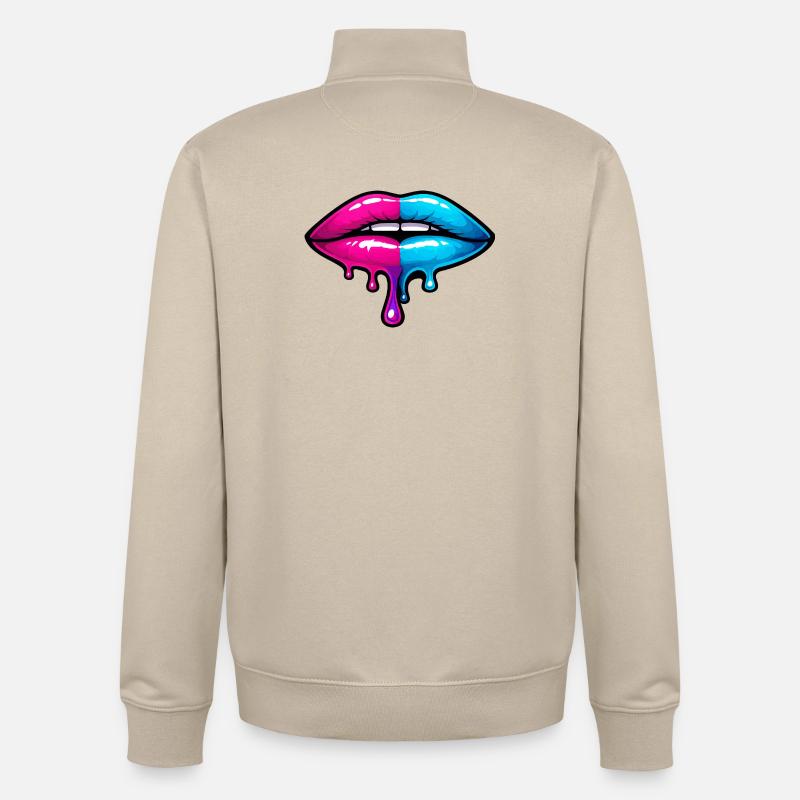 Split Neon Lip Melt - Sweat zippé unisexe en coton bio Stanley/Stella - beige crème