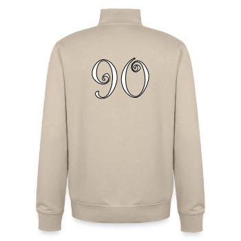 90. 90 JAHRE. 90-JÄHRIGES JUBILÄUM. 90-JÄHRIGES JUBILÄUM. - Unisex Organic Zip Sweatshirt von Stanley/Stella - Cremebeige - Hinten - AI Model Male 185 dark (185cm)