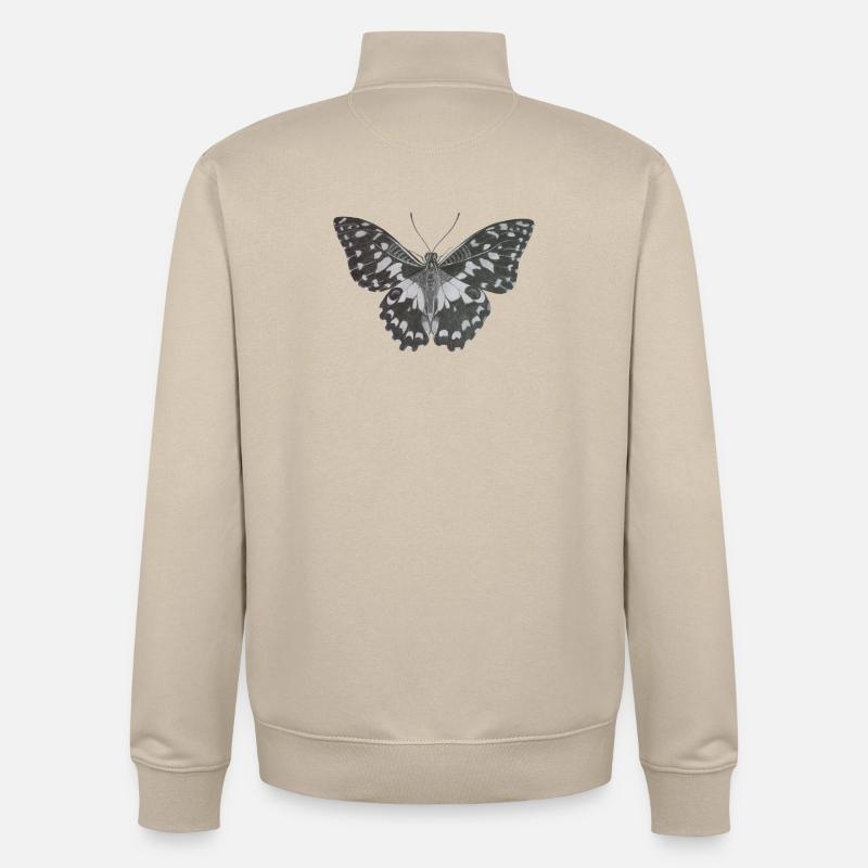 Papillon monochrome élégant en noir et blanc - Sweat zippé unisexe en coton bio Stanley/Stella - beige crème