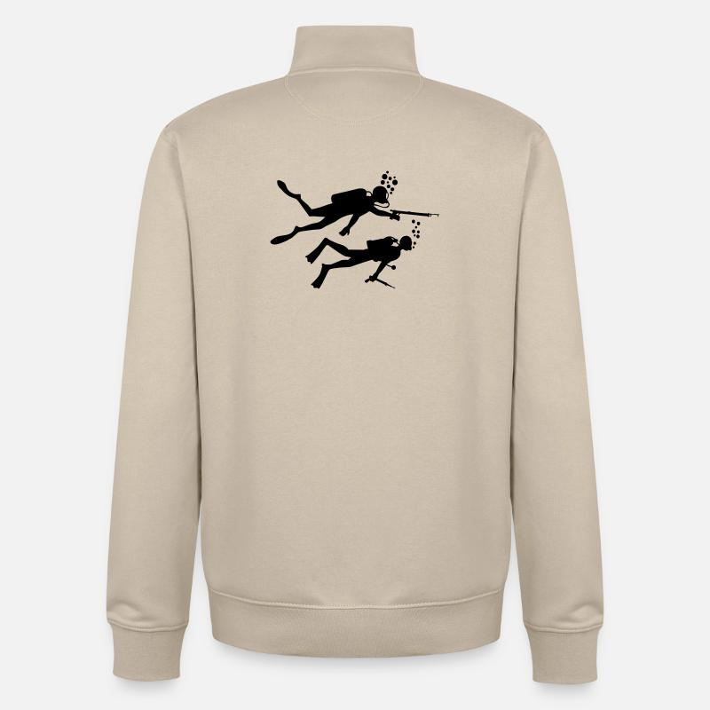 Two underwater divers with harpoons - Unisex Organic Zip Sweatshirt by Stanley/Stella - desert dust