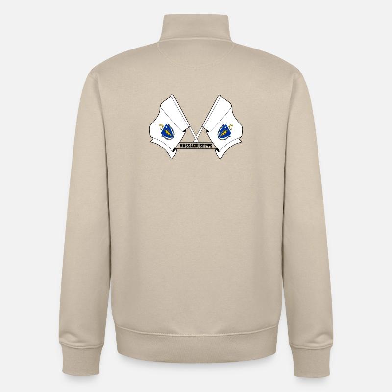 Deux drapeaux texte MASSACHUSETTS - Sweat zippé unisexe en coton bio Stanley/Stella - beige crème