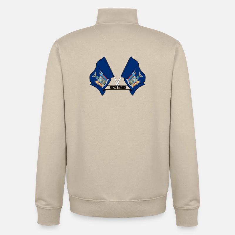 Deux drapeaux texte NEW YORK - Sweat zippé unisexe en coton bio Stanley/Stella - beige crème