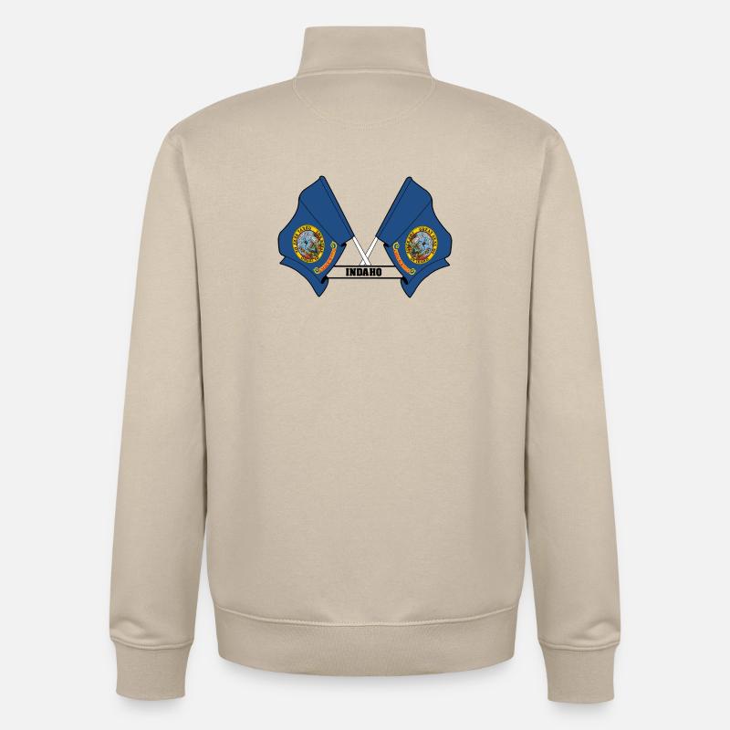 Two flags text INDAHO - Unisex Organic Zip Sweatshirt by Stanley/Stella - desert dust