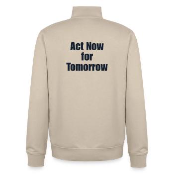 Motive for Action for Tomorrow - Unisex Organic Zip Sweatshirt by Stanley/Stella - desert dust - Back - AI Model Male 185 dark (185cm)