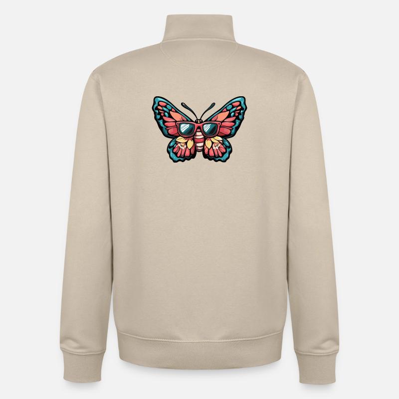 Vacances de la bande dessinée papillon - Sweat zippé unisexe en coton bio Stanley/Stella - beige crème