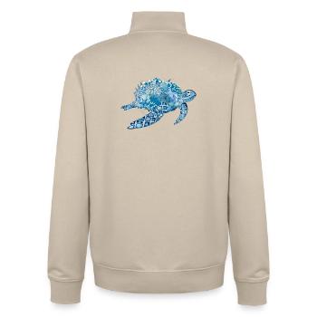 imaginative blue turtle with corals - Unisex Organic Zip Sweatshirt by Stanley/Stella - desert dust - Back - AI Model Male 185 dark (185cm)
