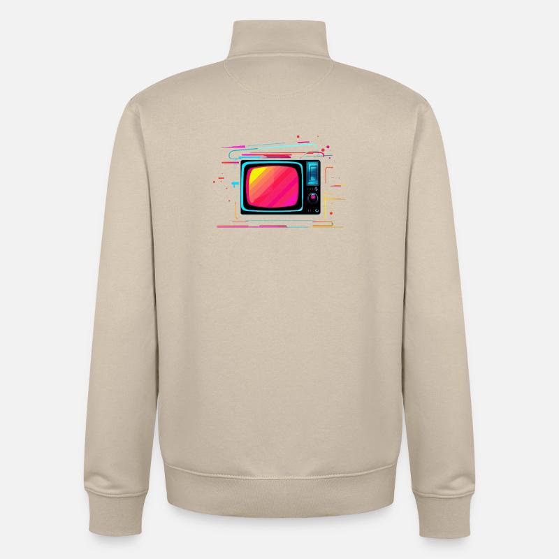 TV Synthwave - Sweat zippé unisexe en coton bio Stanley/Stella - beige crème