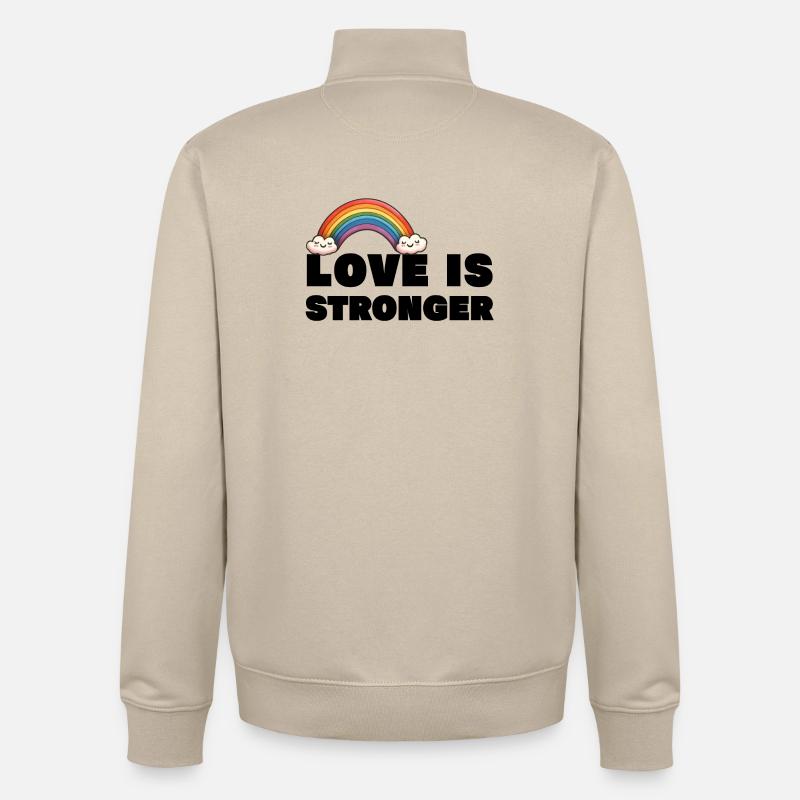 L’amour est plus fort. LGBT - Sweat zippé unisexe en coton bio Stanley/Stella - beige crème
