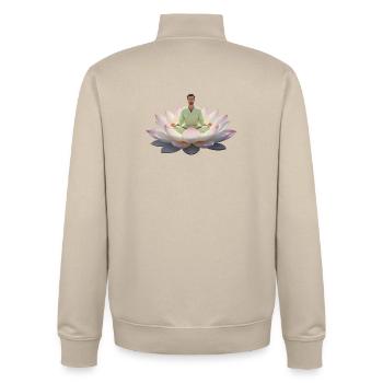 Man meditating on open lotus flower - Unisex Organic Zip Sweatshirt by Stanley/Stella - desert dust - Back - AI Model Male 185 dark (185cm)