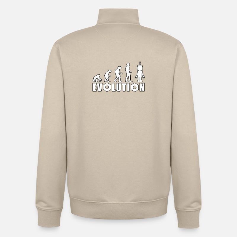 Evolution with robot figure design - Unisex Organic Zip Sweatshirt by Stanley/Stella - desert dust