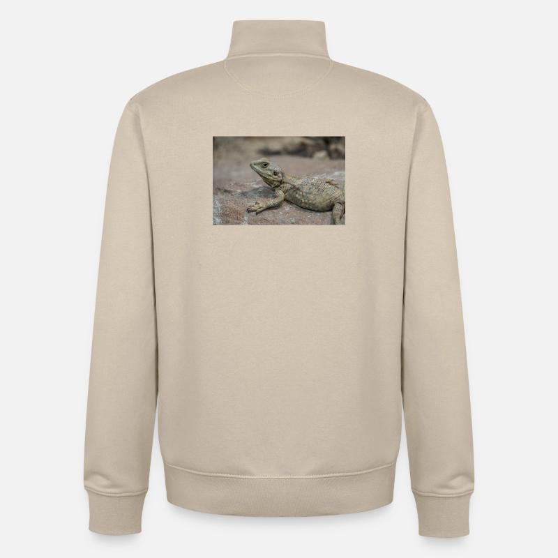 Dragon barbu du désert sur rocher - Sweat zippé unisexe en coton bio Stanley/Stella - beige crème
