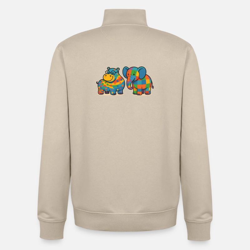 Animaux de compagnie éléphants hippopotames colorés - Sweat zippé unisexe en coton bio Stanley/Stella - beige crème