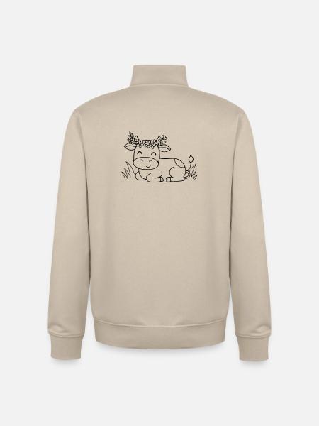 Süße Kuh Blumenkranz Boho Outline - Unisex Organic Zip Sweatshirt von Stanley/Stella - Cremebeige
