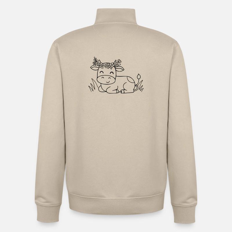 Süße Kuh Blumenkranz Boho Outline - Unisex Organic Zip Sweatshirt von Stanley/Stella - Cremebeige