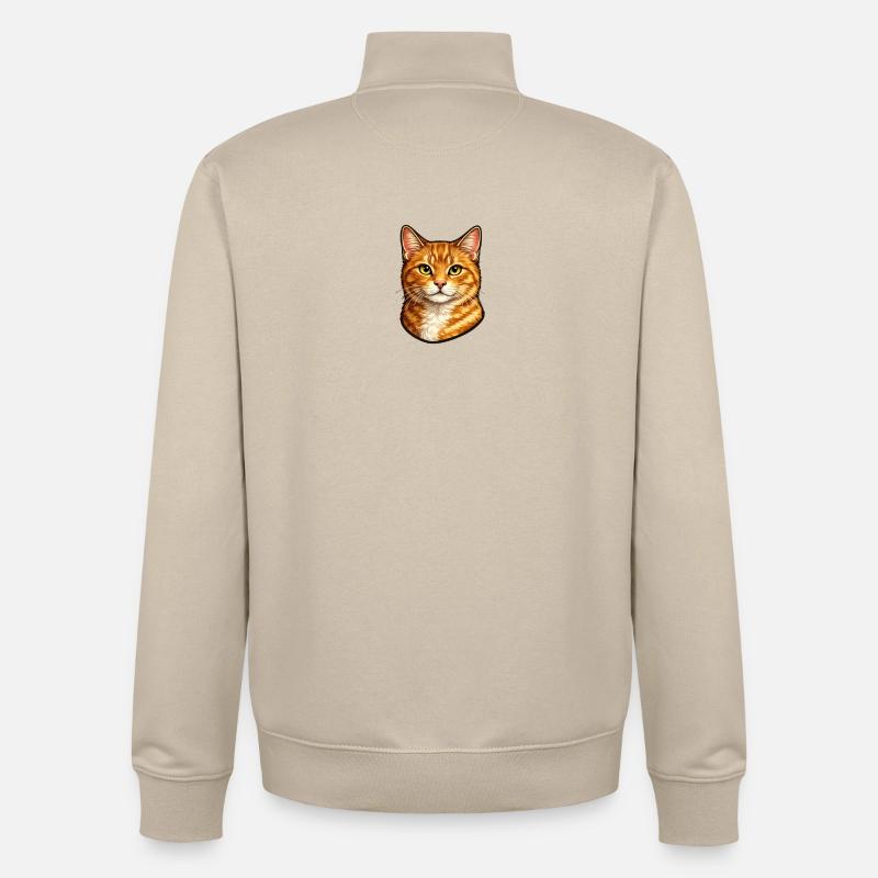 Illustration de tête de chat orange - Sweat zippé unisexe en coton bio Stanley/Stella - beige crème