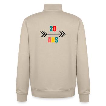 20. 20th ANNIVERSARY. 20 YEARS ANNIVERSARY. 20 YEARS. - Unisex Organic Zip Sweatshirt by Stanley/Stella - desert dust - Back - AI Model Male 185 dark (185cm)
