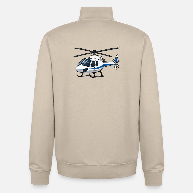 Illustration d’hélicoptère bleu-blanc - Sweat zippé unisexe en coton bio Stanley/Stella - beige crème