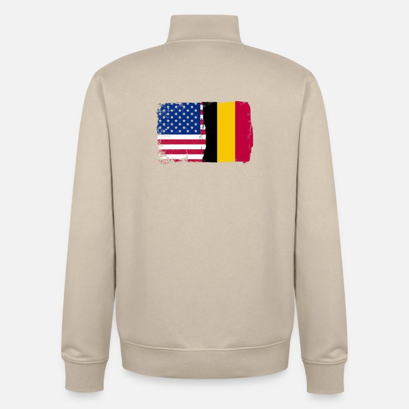 Grunge US Belgique Drapeau Split - Sweat zippé unisexe en coton bio Stanley/Stella - beige crème