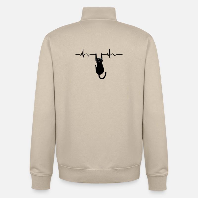 Katze EKG Herzfrequenz Herzschlag - Unisex Organic Zip Sweatshirt von Stanley/Stella - Cremebeige