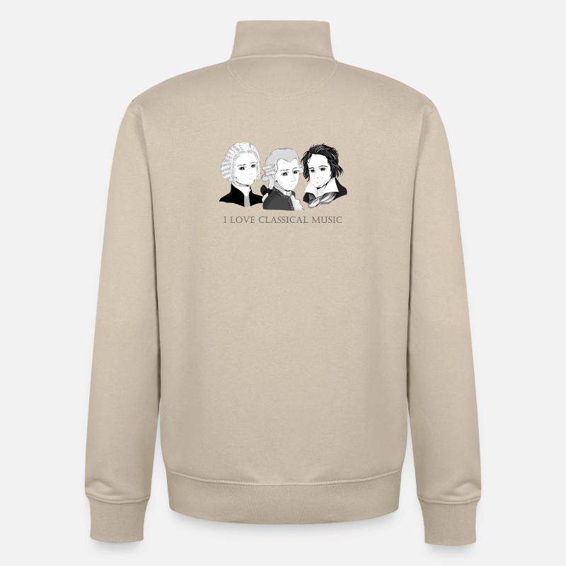 Bach - Mozart - Beethoven en chibi - Sweat zippé unisexe en coton bio Stanley/Stella - beige crème