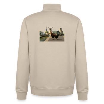 Marans, City Roosters at the Mill - Unisex Organic Zip Sweatshirt by Stanley/Stella - desert dust - Back - AI Model Male 185 dark (185cm)