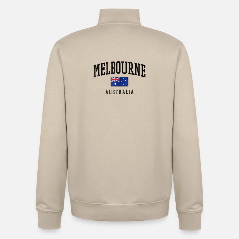Melbourne, Australie, Conception du drapeau - Sweat zippé unisexe en coton bio Stanley/Stella - beige crème
