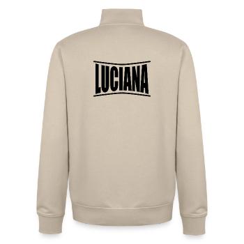 nom t-shirt Luciana t-shirt idée cadeau - Sweat zippé unisexe en coton bio Stanley/Stella - beige crème - Dos - AI Model Male 185 dark (185cm)