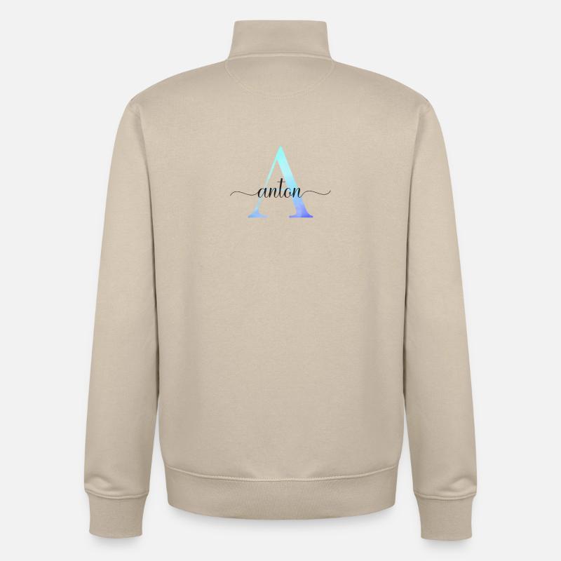 A| Monogramme | Nom | Anton | Aquarelle - Sweat zippé unisexe en coton bio Stanley/Stella - beige crème