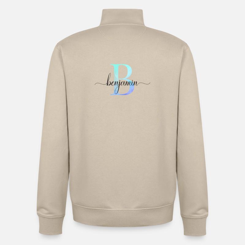 B| Monogramme | Nom | Benjamin | Aquarelle - Sweat zippé unisexe en coton bio Stanley/Stella - beige crème