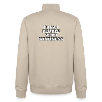 Behandle Menschen mit Freundlichkeit, fettes Zitat - Unisex Organic Zip Sweatshirt von Stanley/Stella - Cremebeige - Hinten - AI Model Male 185 dark (185cm)