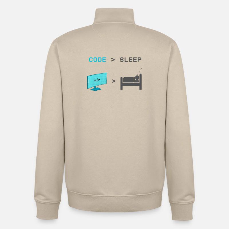 Code vs Veille : codeur en mode veille - Sweat zippé unisexe en coton bio Stanley/Stella - beige crème