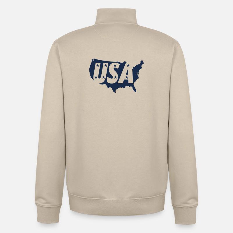 Carte des États-Unis avec étoiles - Sweat zippé unisexe en coton bio Stanley/Stella - beige crème