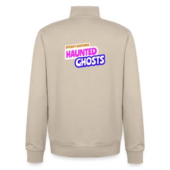 Haunted Ghosts – Spooky Shadows of the Night - Unisex Organic Zip Sweatshirt by Stanley/Stella - desert dust - Back - AI Model Male 185 dark (185cm)