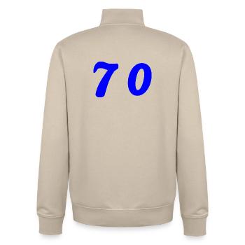 70. 70 JAHRE. 70-JÄHRIGES JUBILÄUM. 70-JÄHRIGES JUBILÄUM. - Unisex Organic Zip Sweatshirt von Stanley/Stella - Cremebeige - Hinten - AI Model Male 185 dark (185cm)