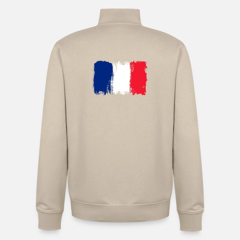 Drapeau Bleu Blanc Rouge Brush - Sweat zippé unisexe en coton bio Stanley/Stella - beige crème