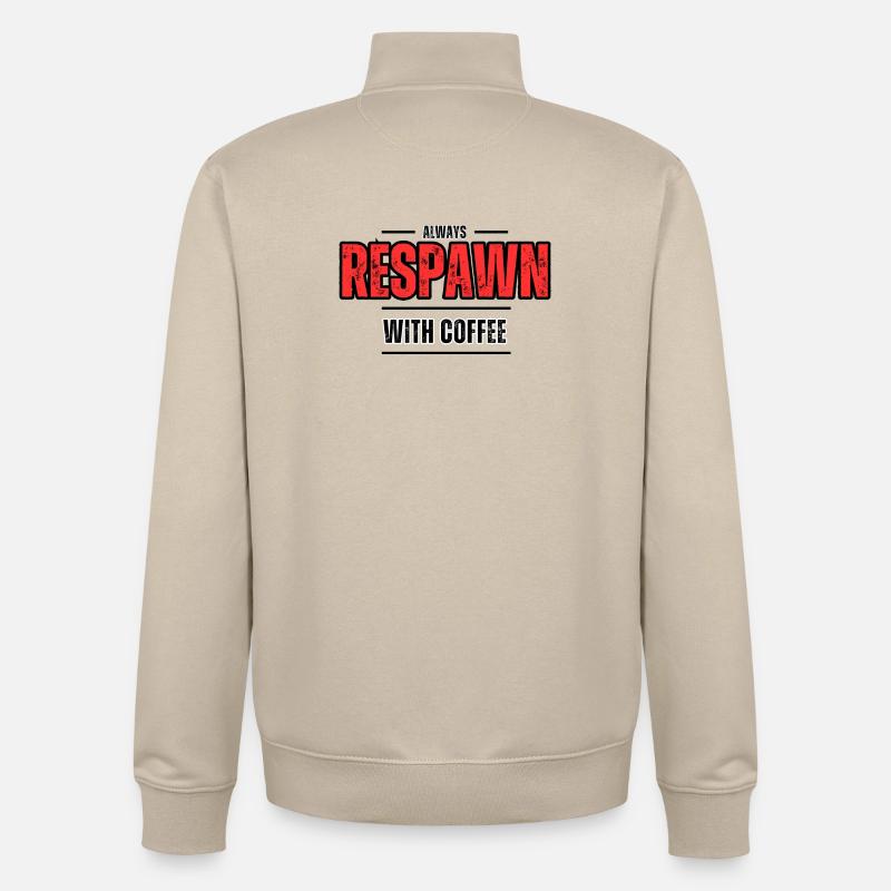 Always Respawn With Coffee – Gamer Café - Sweat zippé unisexe en coton bio Stanley/Stella - beige crème