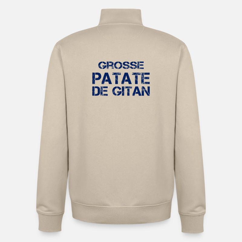 Grosse Patate de Gitan (bleu) - Sweat zippé unisexe en coton bio Stanley/Stella - beige crème