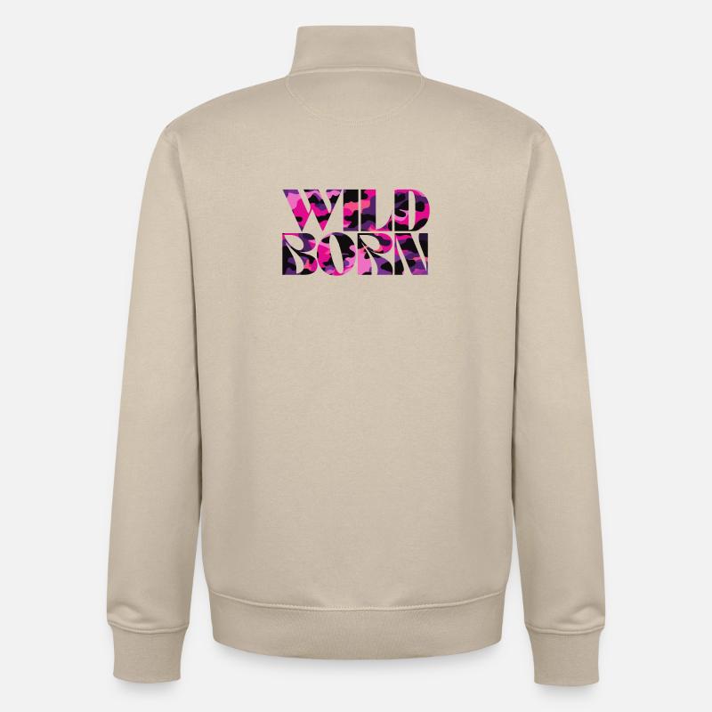 Camouflage Pink World Message Design - Sweat zippé unisexe en coton bio Stanley/Stella - beige crème