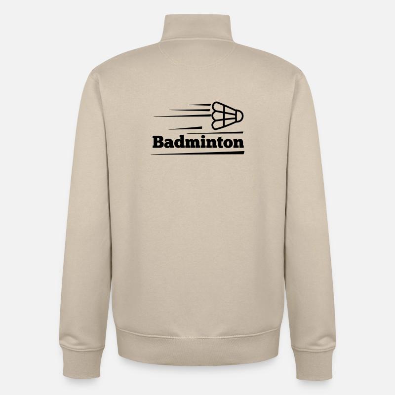 Texte de badminton avec navette survolée - Sweat zippé unisexe en coton bio Stanley/Stella - beige crème