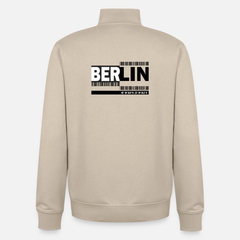 BERLIN - code-barres - Sweat zippé unisexe en coton bio Stanley/Stella - beige crème