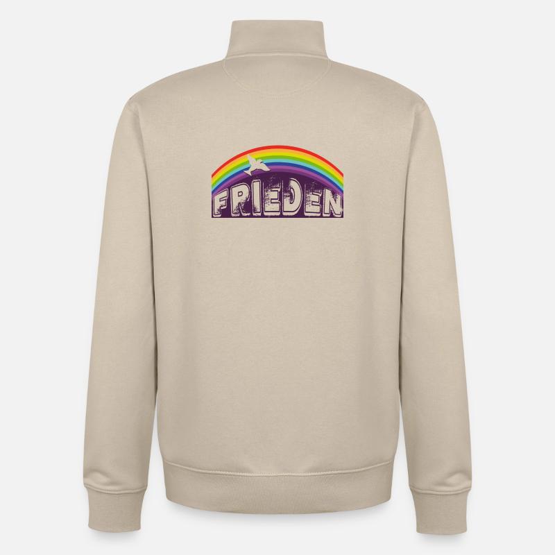 LETTRAGE DE PAIX avec arc-en-ciel - Sweat zippé unisexe en coton bio Stanley/Stella - beige crème