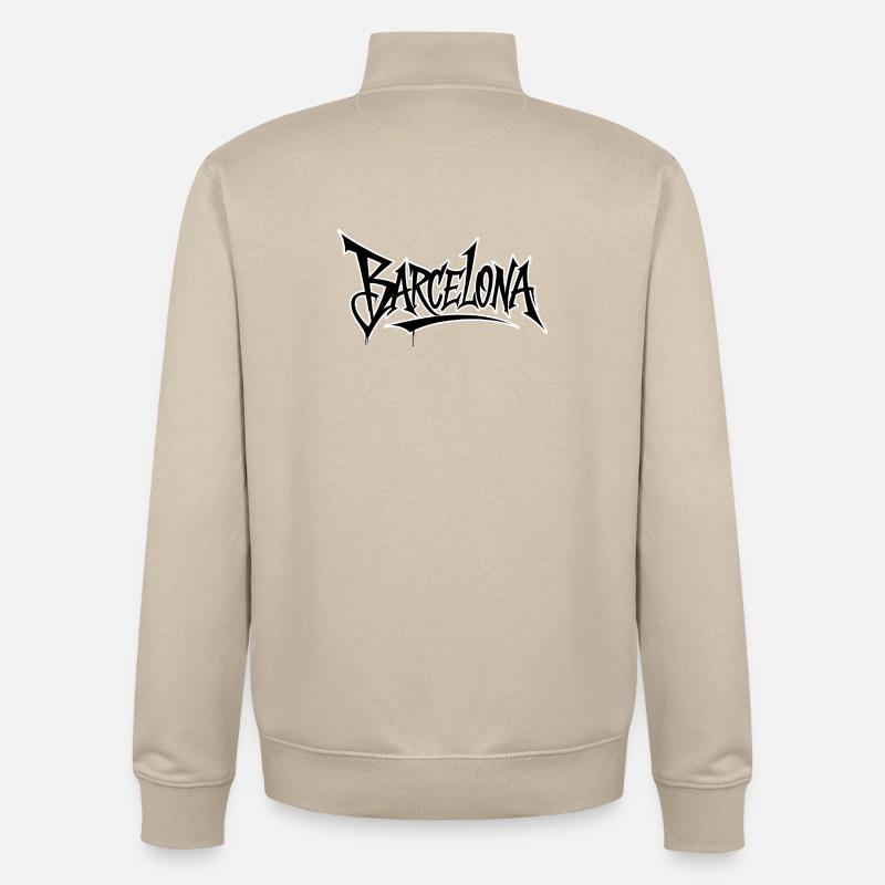 Lettrage de style graffiti de Barcelone - Sweat zippé unisexe en coton bio Stanley/Stella - beige crème