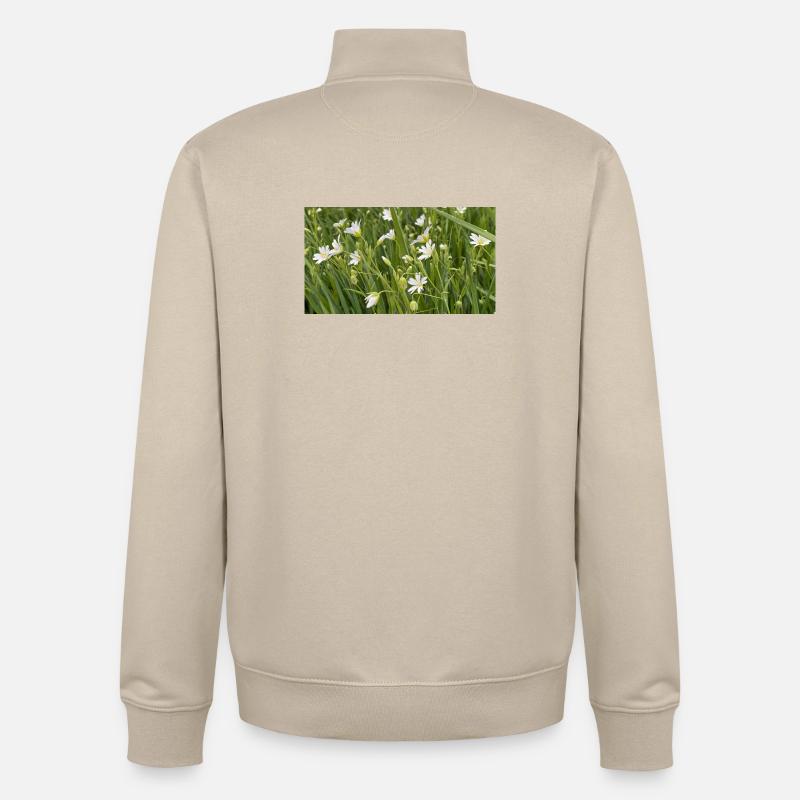 Fleurs blanches de prairie sauvage - Sweat zippé unisexe en coton bio Stanley/Stella - beige crème