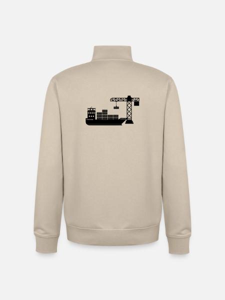 Sea container boat with crane unloading - Unisex Organic Zip Sweatshirt by Stanley/Stella - desert dust