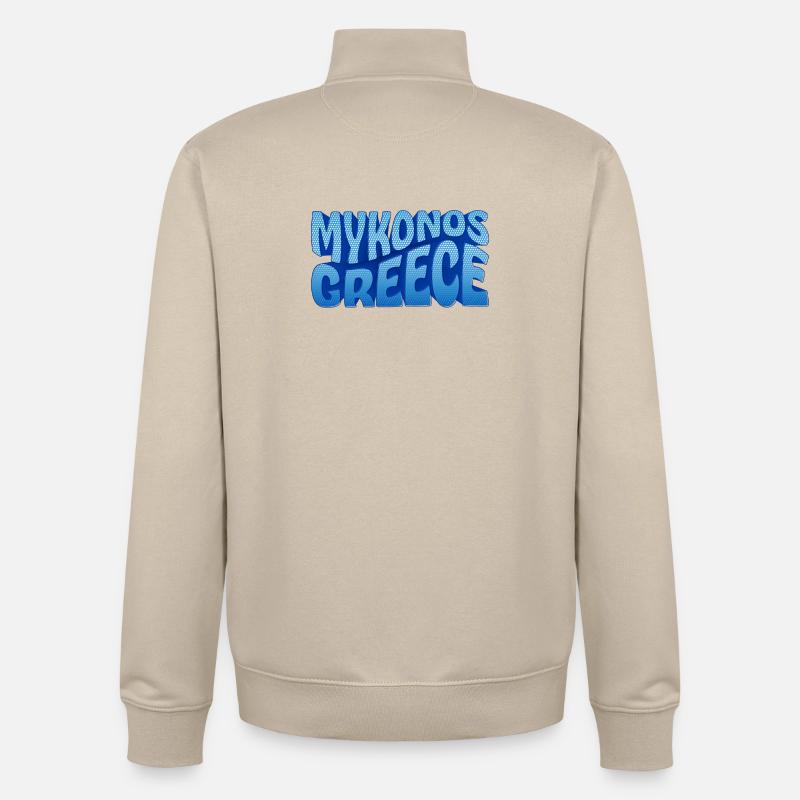 Mykonos Grèce Design à Points Bleus - Sweat zippé unisexe en coton bio Stanley/Stella - beige crème