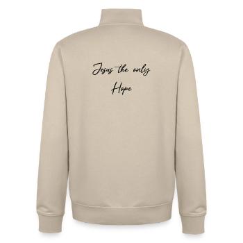 Jesus die einzige Hoffnung - Unisex Organic Zip Sweatshirt von Stanley/Stella - Cremebeige - Hinten - AI Model Male 185 dark (185cm)
